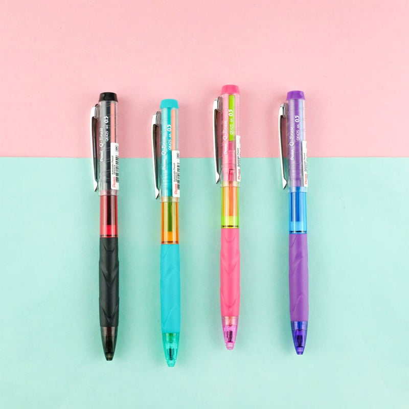 Pentel 0.5 mm Metal Klipsli Büyük Boy Silgili Versatil - Q-ERASE PEMBE