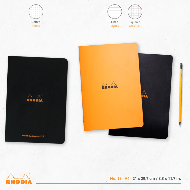 Rhodia A4 Noktalı Stapled Notebook Dot -Black- A4. 48 pages