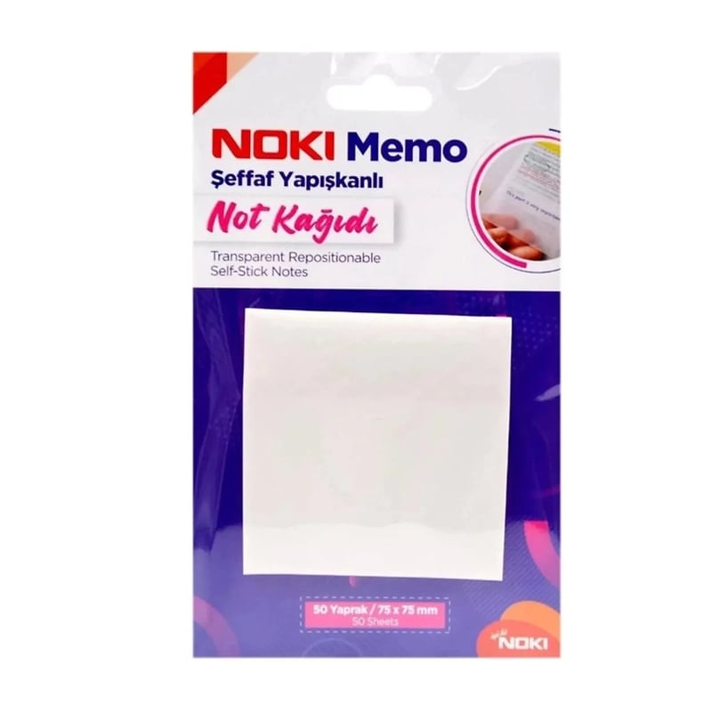 NOKİŞEFFAF YAPIŞKANLI NOT KAĞIDI 75X75 MM 50 YAPRAK NOKİ MEMO 123008682835123967