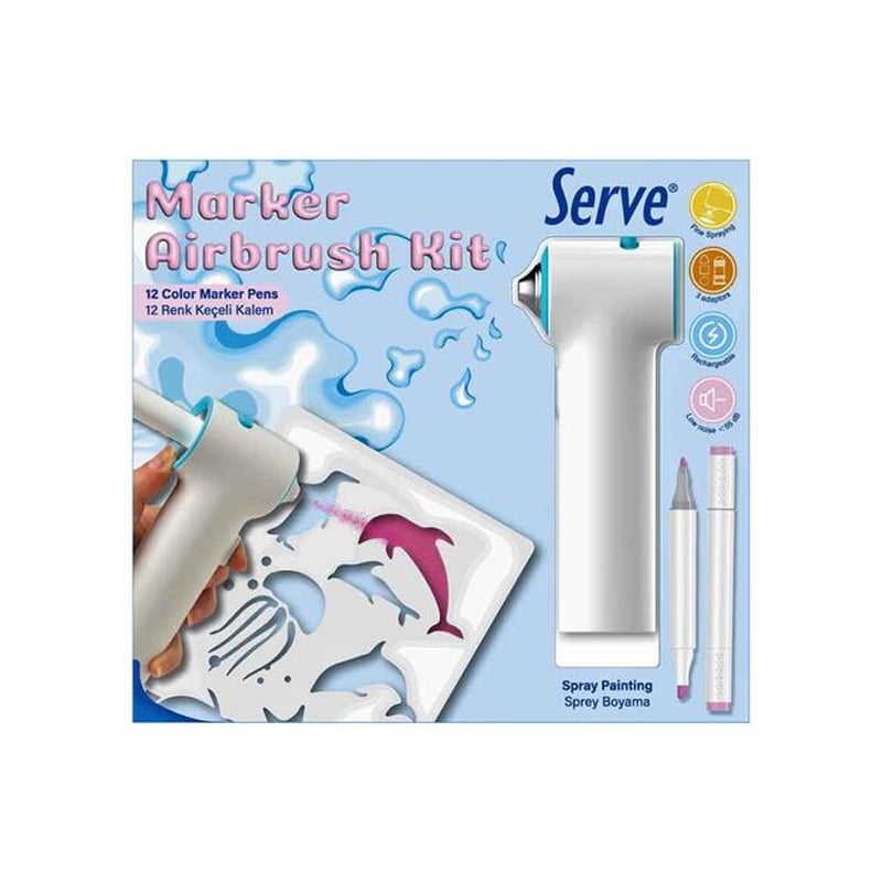 Serve Marker Airbrush Kit 12 Renk Keçeli Kalem 9000