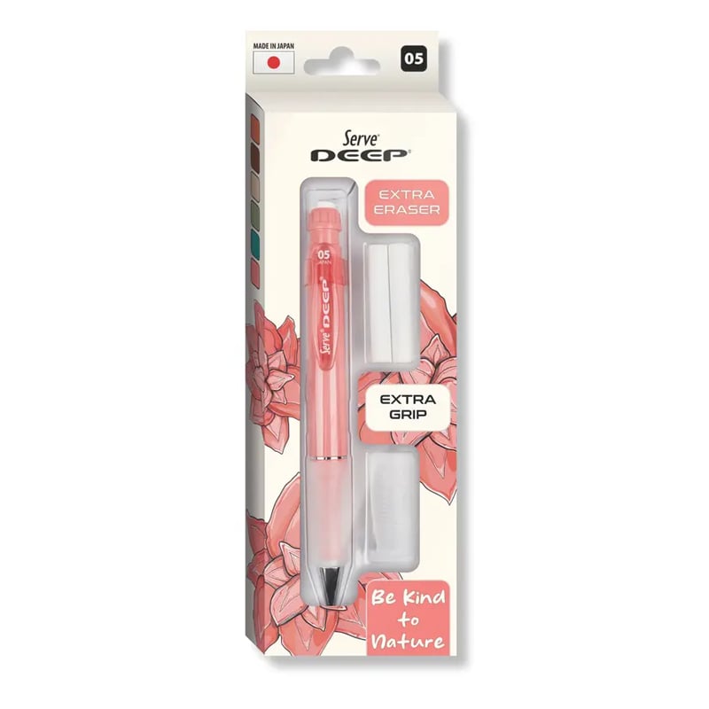 Serve Deep Versatil Kalem 05mm- Toprak Tonları - Yedekli Set (Grip ve Silgi) Pembe