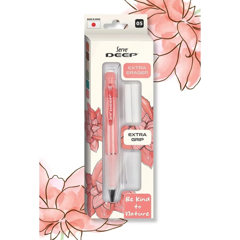 Serve Deep Versatil Kalem 05mm- Toprak Tonları - Yedekli Set (Grip ve Silgi) Pembe