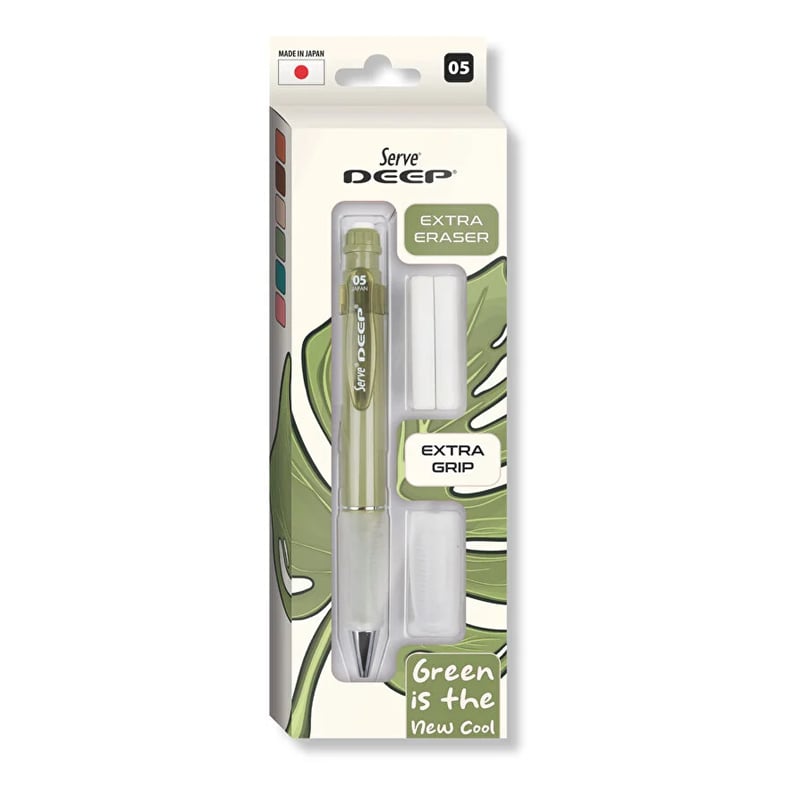 Serve Deep Versatil Kalem 05mm- Toprak Tonları - Yedekli Set (Grip ve Silgi) Yeşil