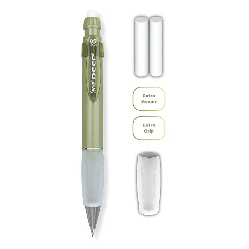 Serve Deep Versatil Kalem 05mm- Toprak Tonları - Yedekli Set (Grip ve Silgi) Yeşil
