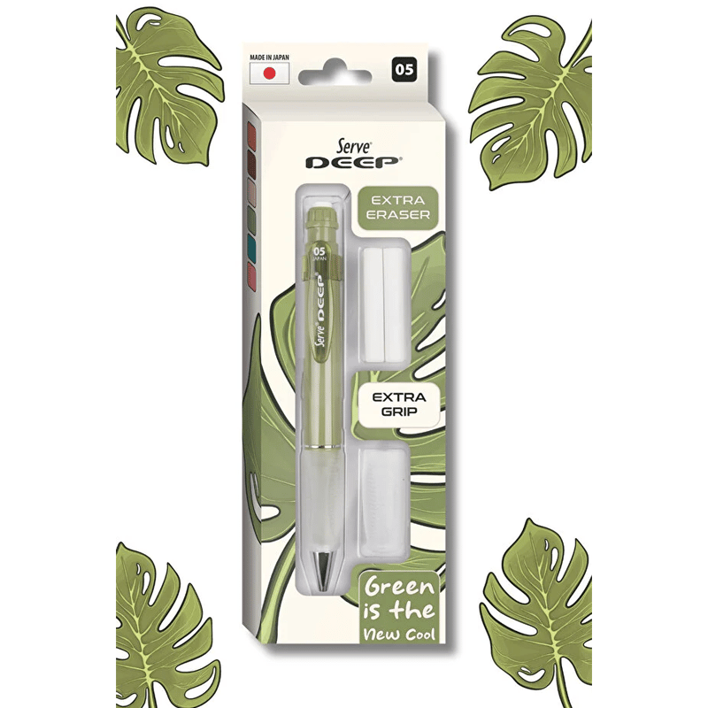 Serve Deep Versatil Kalem 05mm- Toprak Tonları - Yedekli Set (Grip ve Silgi) Yeşil