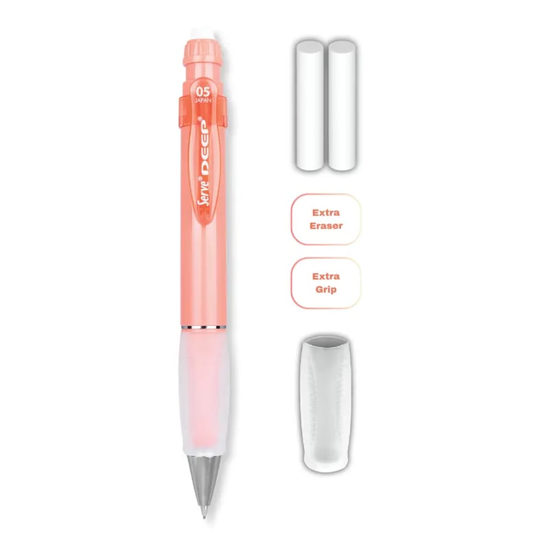 Serve Deep Versatil Kalem 05mm- Toprak Tonları - Yedekli Set (Grip ve Silgi) Pembe