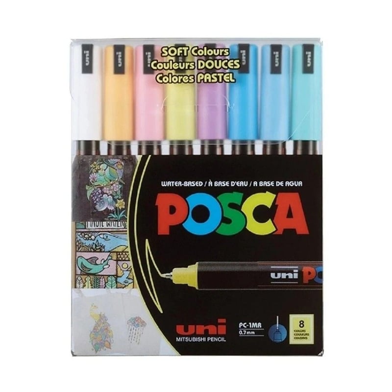 Uni-Ball Posca Pc-1Mr/8C Sc Set 0.7 Su Bazlı Poster Marker Soft Renkler 8 Li
