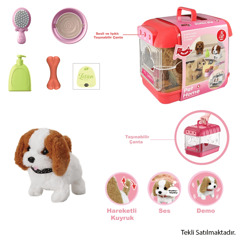Vardem Hareketli Köpek ve Işıklı Sesli Şeffaf Kafes Seti Karışık Renkler