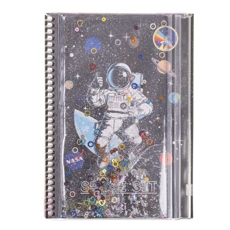 Astronot Simli ve Sulu Kapaklı Kalem Kutulu A5 Defter