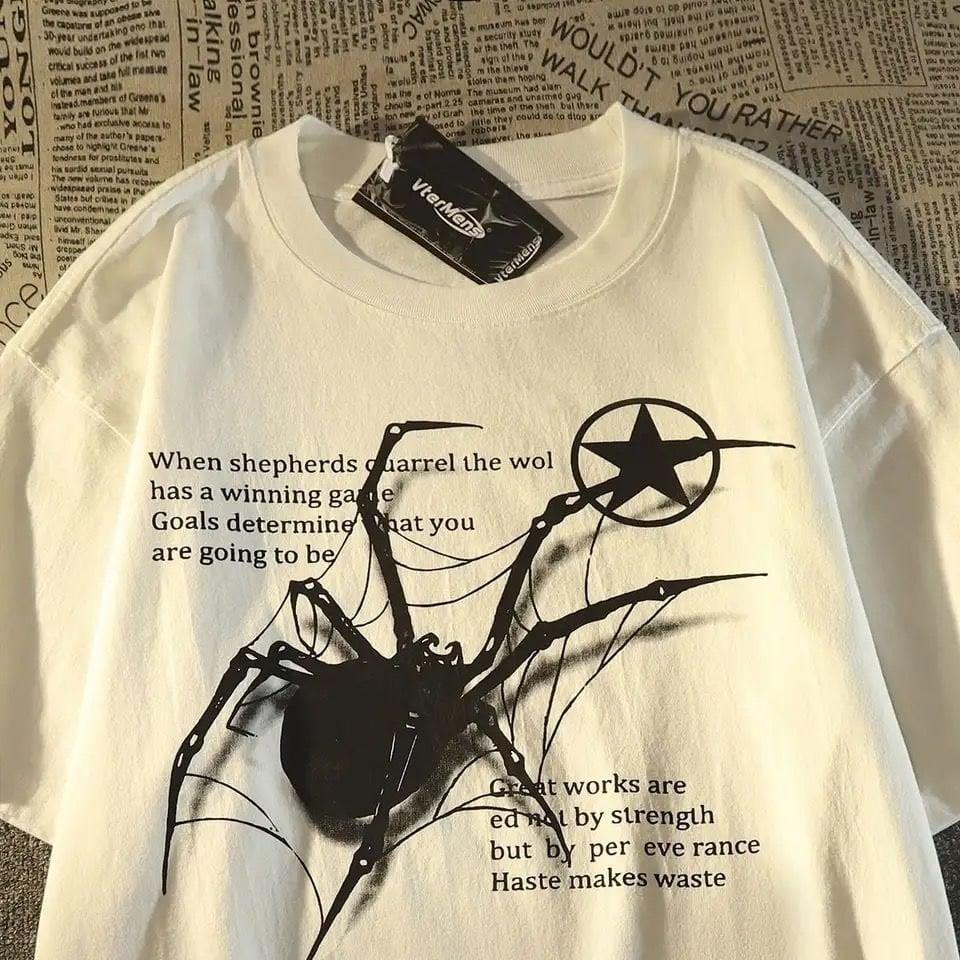 Beyaz Unisex Örümcek Yazılı T-Shirt