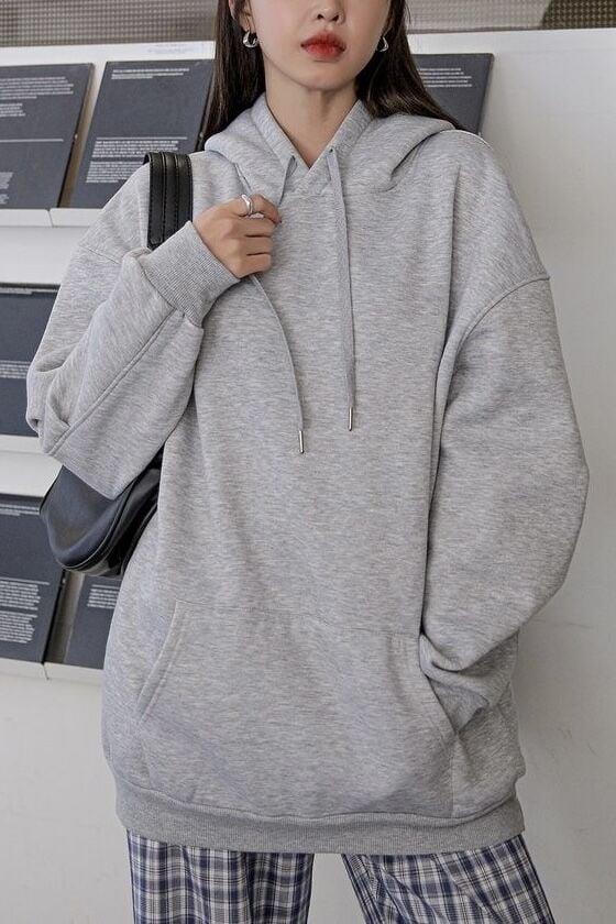 Gri Basic Kapüşonlu Sweatshirt