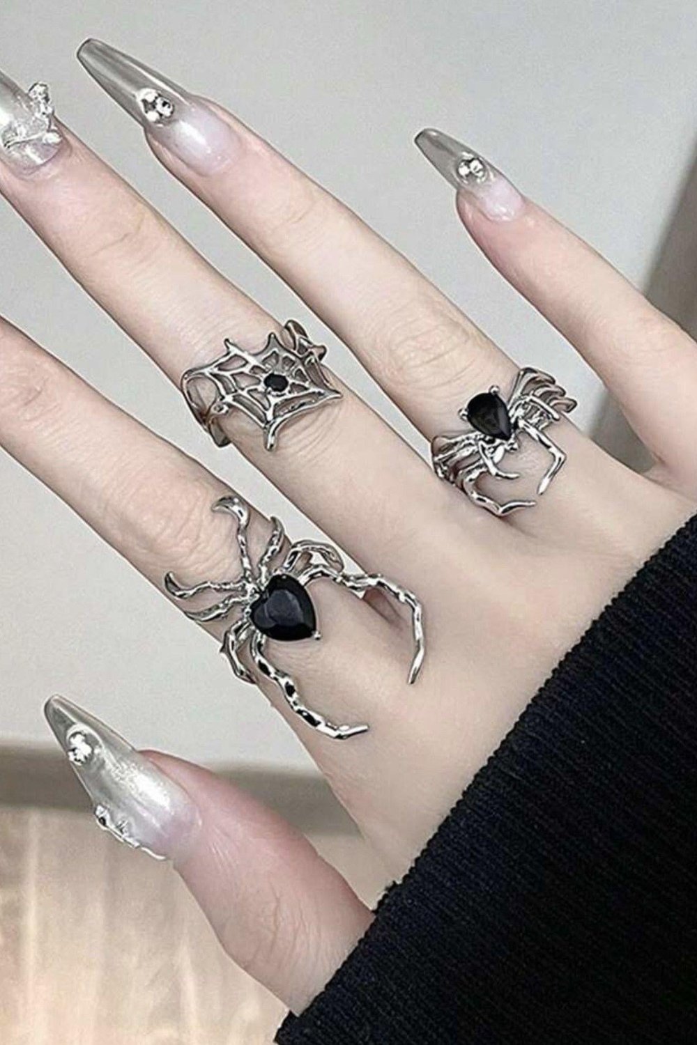 Siyah Taşlı Spider Yüzük Seti