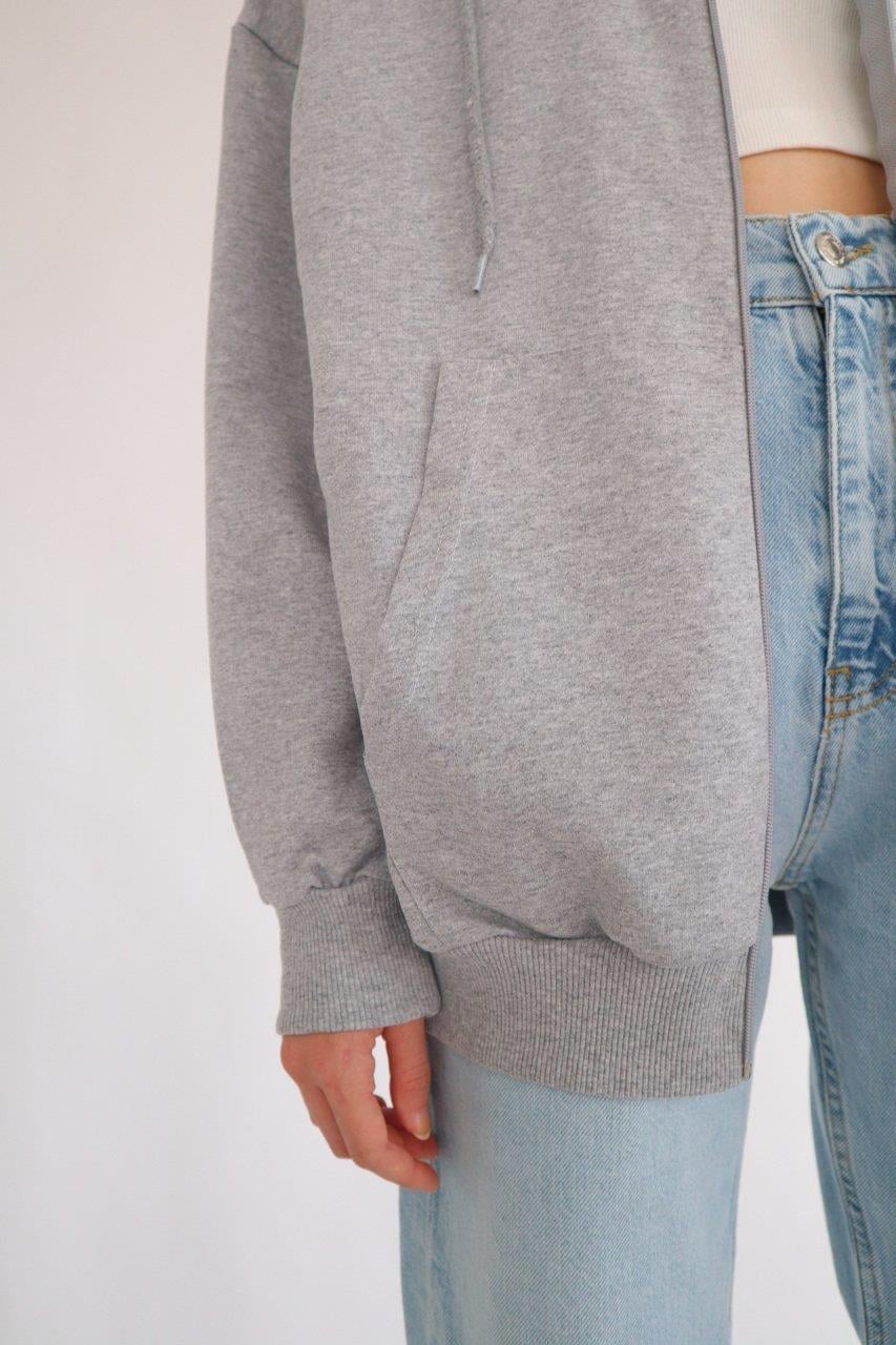 Unisex Gri Fermuarlı Hırka
