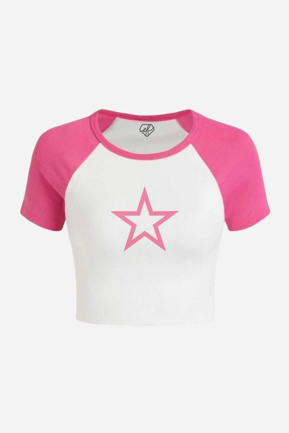 Beyaz Pembe Reglan Kol İçi Boş Star Crop