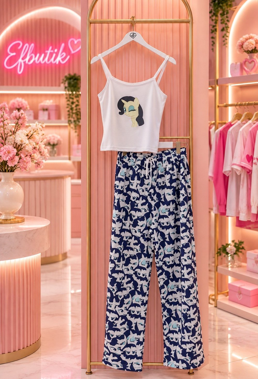 Lacivert My Little Pony Fluttershy Askılı Pijama Takımı