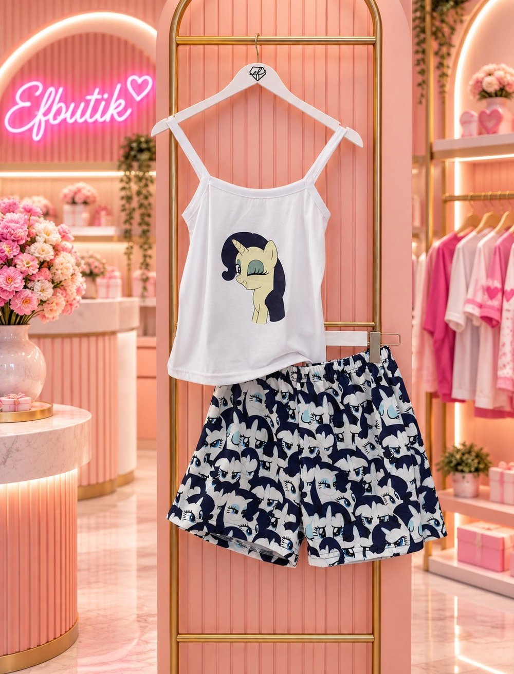 Lacivert My Little Pony Fluttershy Askılı Şortlu Pijama Takımı