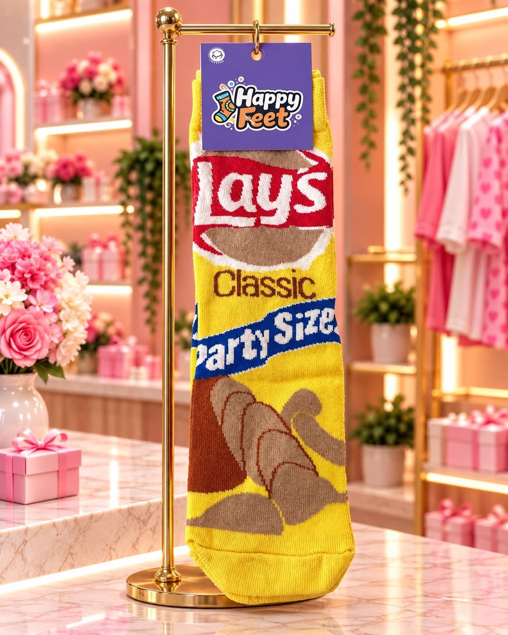 Lay's Classic Party Size Desenli Sarı Uzun Çorap