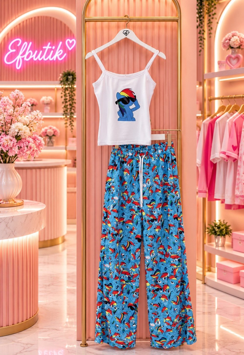 Mavi My Little Pony Rainbow Dash Askılı Pijama Takımı