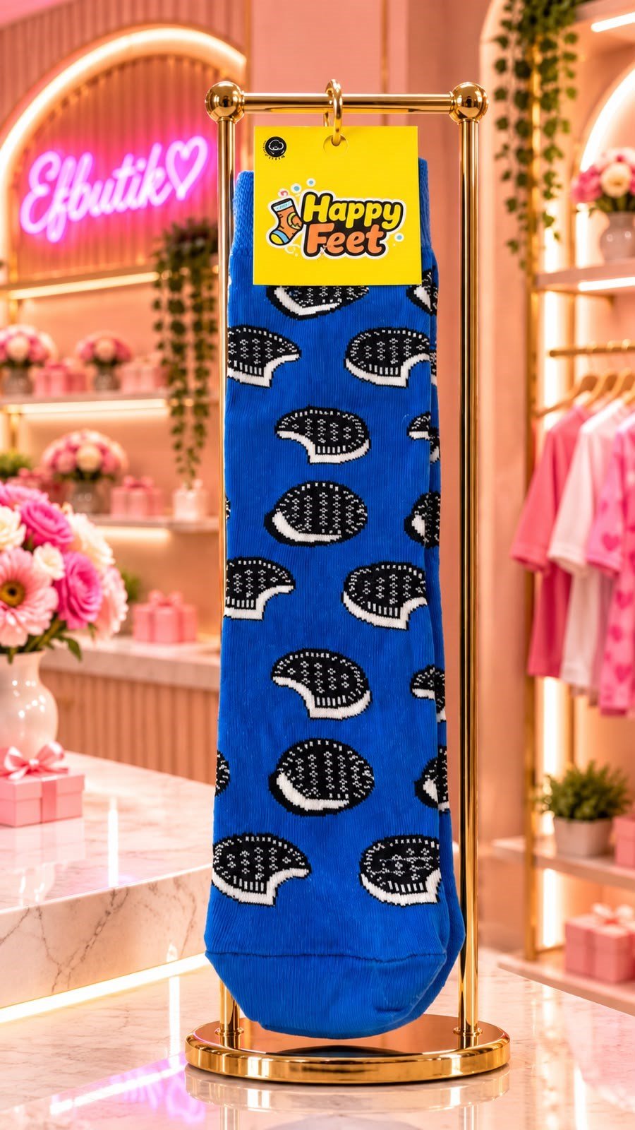 Oreo Bisküvi Desenli Mavi Uzun Çorap