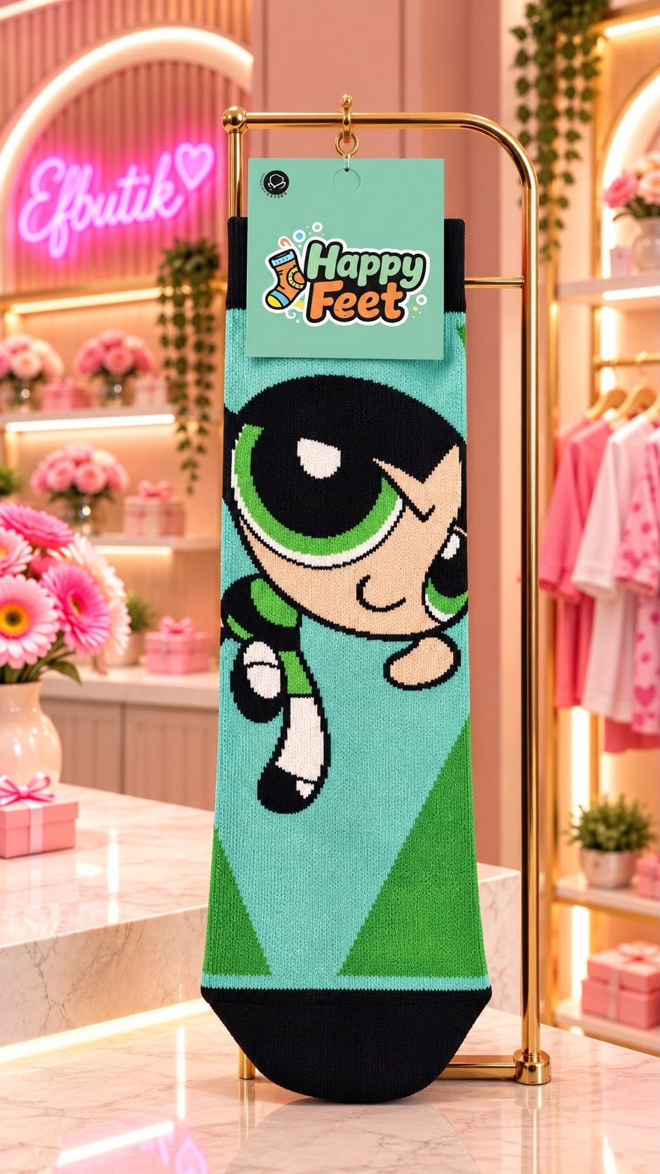 Powerpuff Girls Buttercup Desenli Çorap