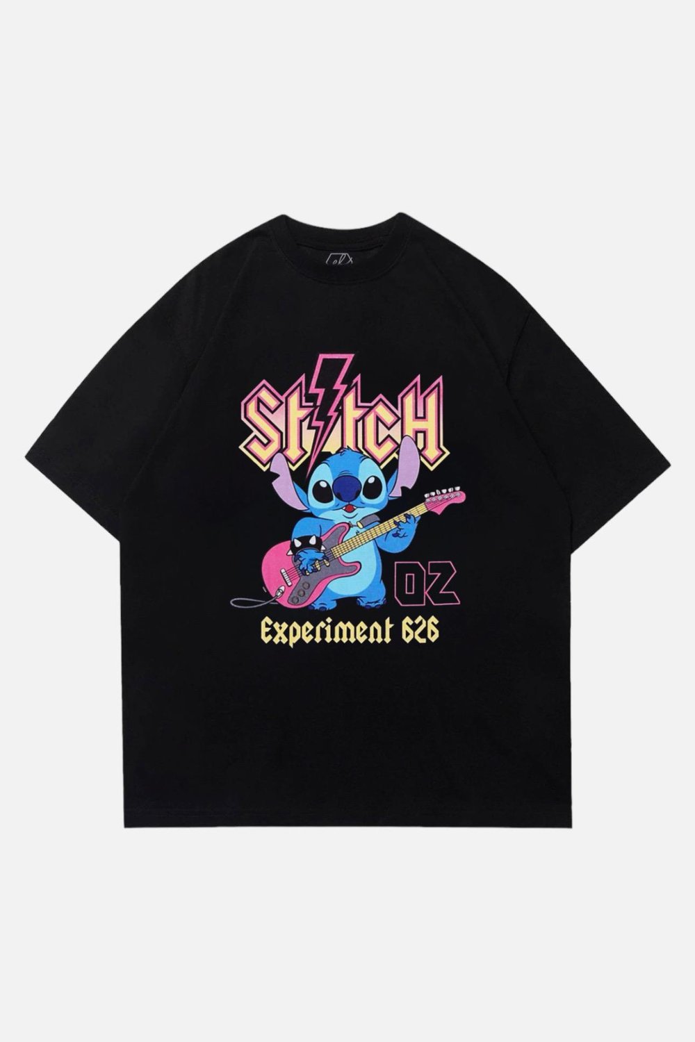 Siyah Unisex Stitch Rocker Experiment 626 T-Shirt