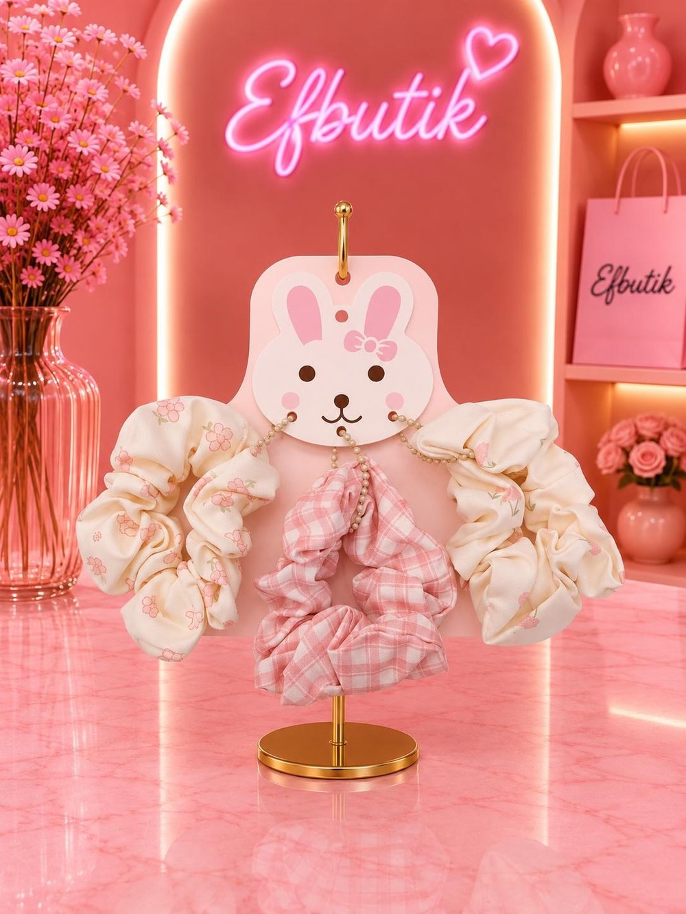 Tavşan Kartlı Pembe 3'lü Saç Tokası 