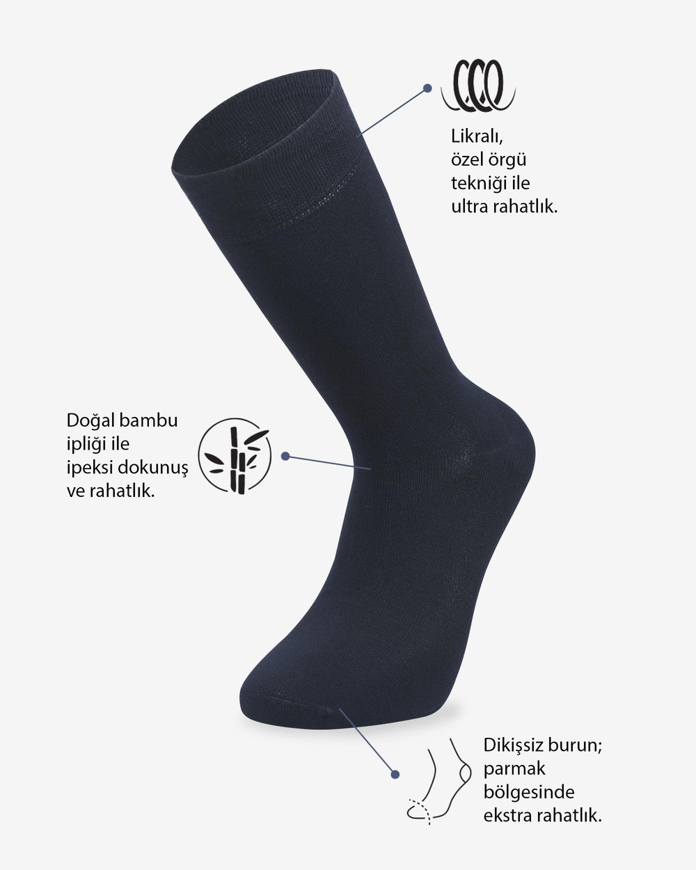 Erkek Dikişsiz 2li Bambu Çorap Lacivert Siyah