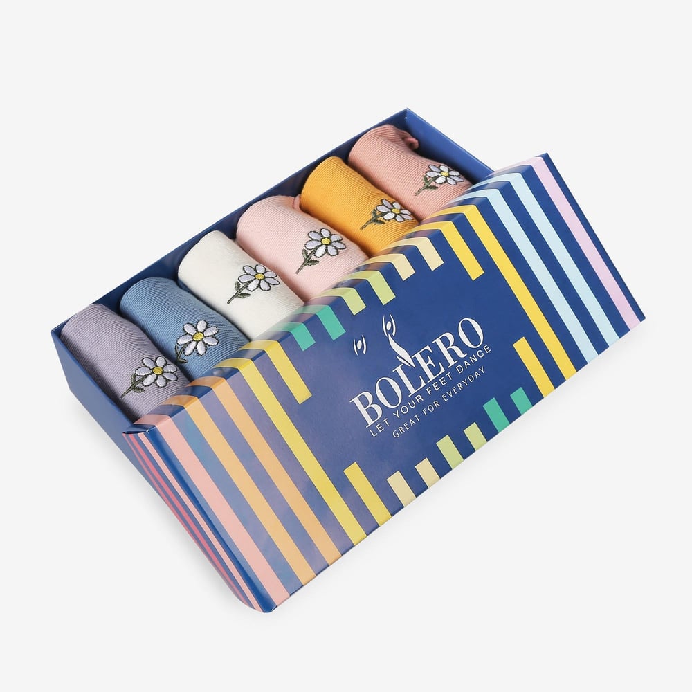 Kadın Papatya Nakışlı Fırfırlı 6lı Çorap Çok Renkli