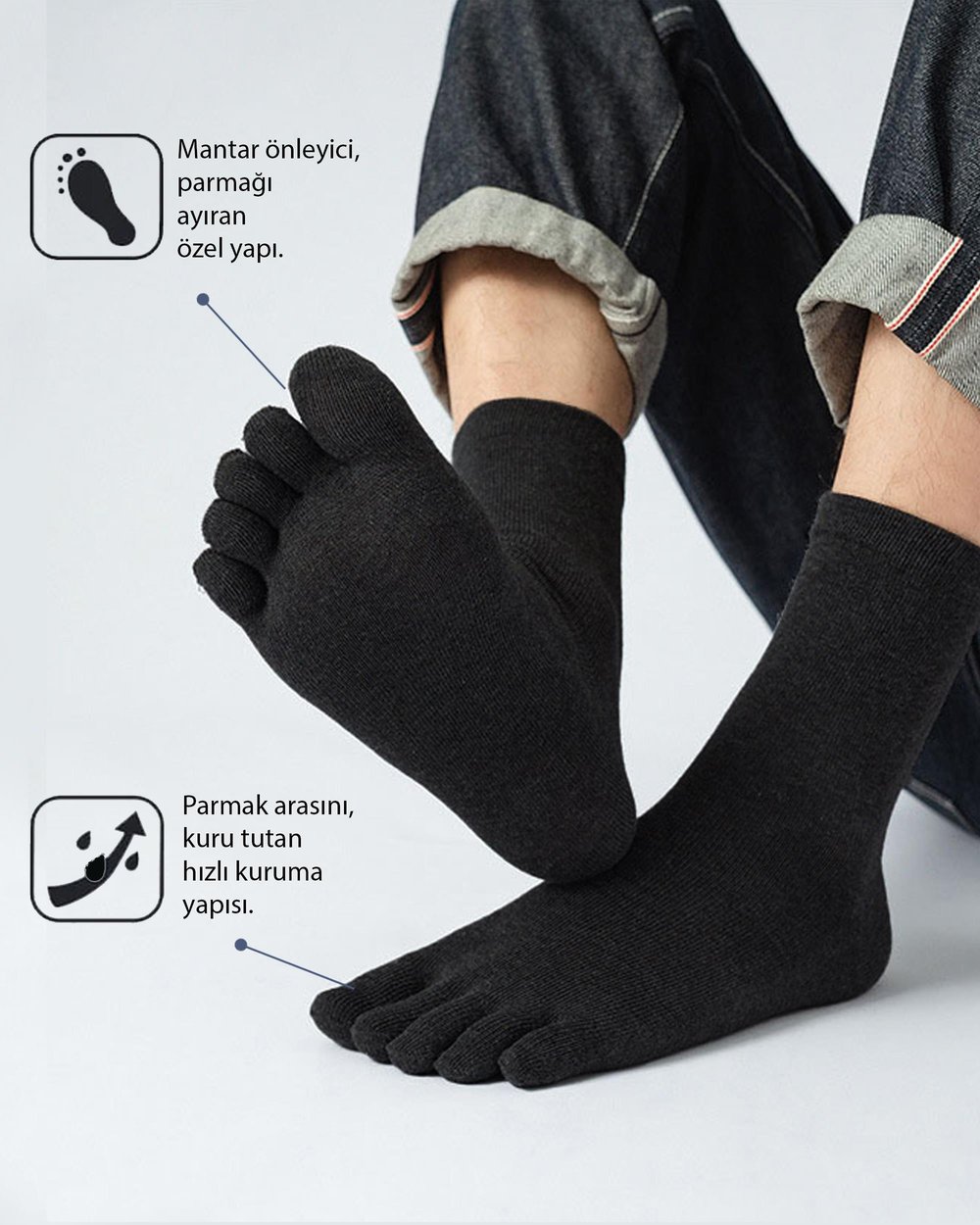 Erkek Mantar Önleyici Parmak Çorap Antrasit
