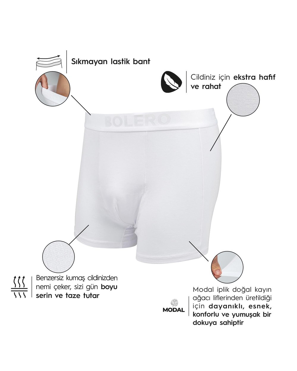 Erkek Premium Micromodal Boxer Beyaz