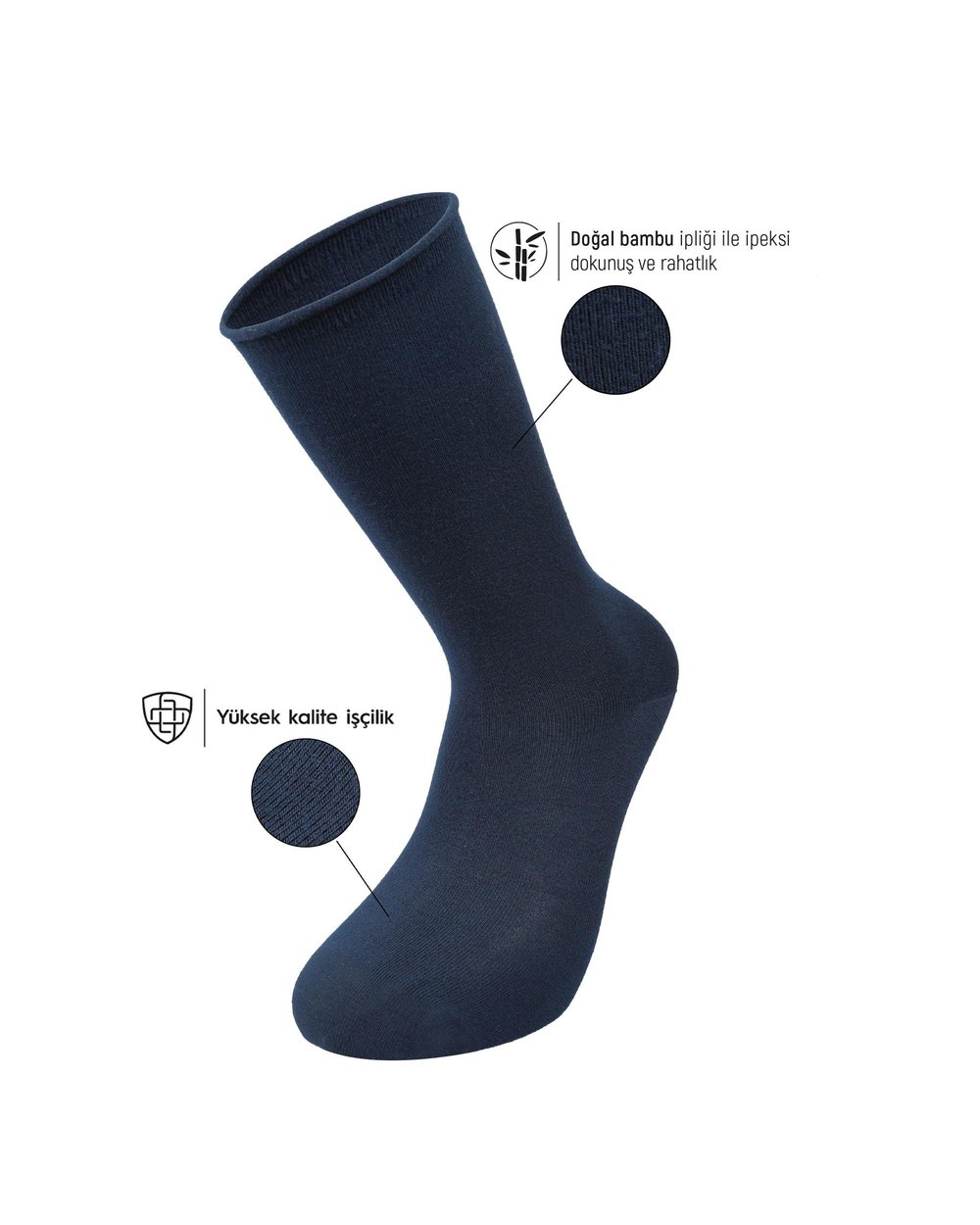 Erkek Roll Top Lastiksiz Dikişsiz Bambu Çorap Lacivert