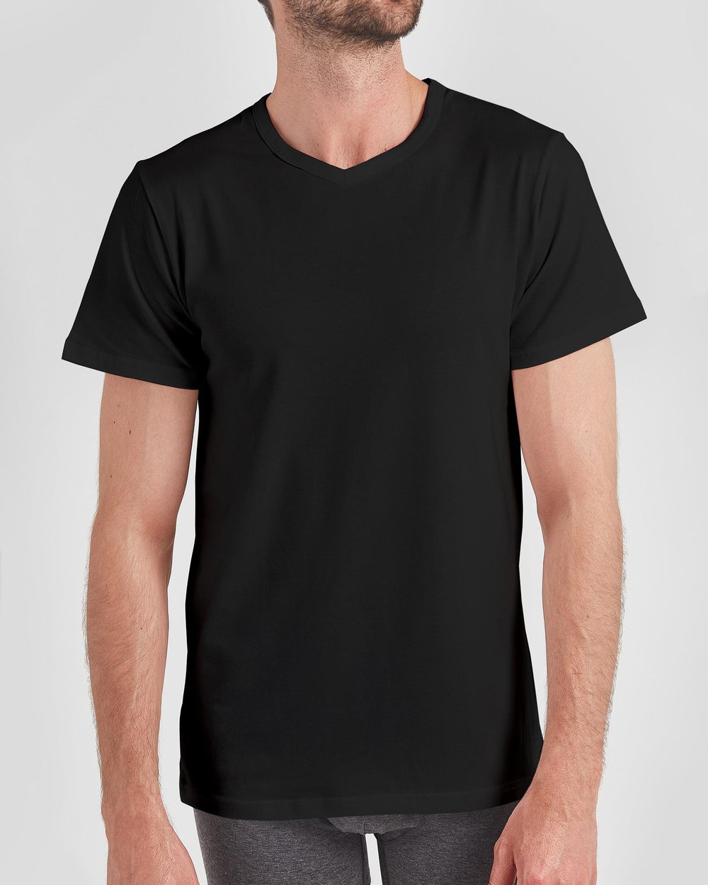 Erkek Siyah V Yaka Bambu Tshirt