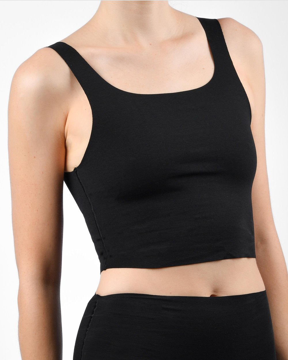 Kadın Dikişsiz Pima Pamuk Crop Atlet Siyah