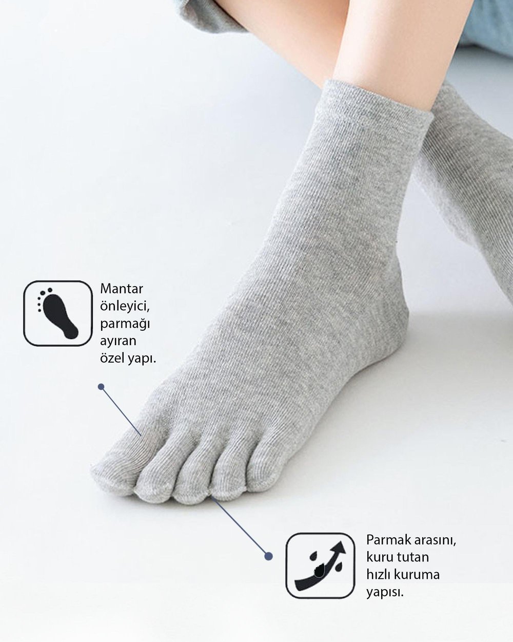 Kadın Parmak Çorap Gri