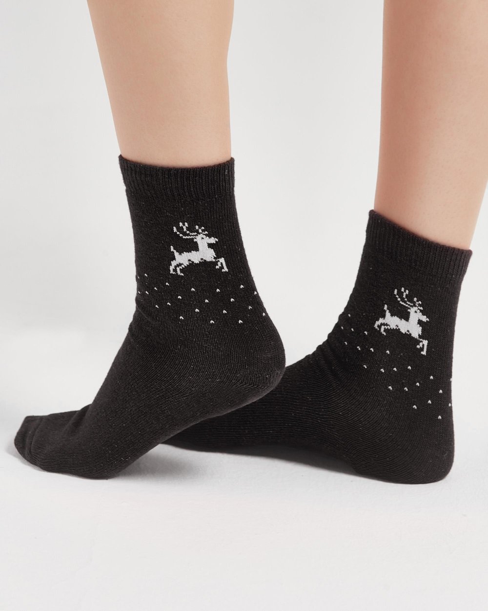 Kadın Lüks 3lü Angora Yün Çorap Geyik Desen 