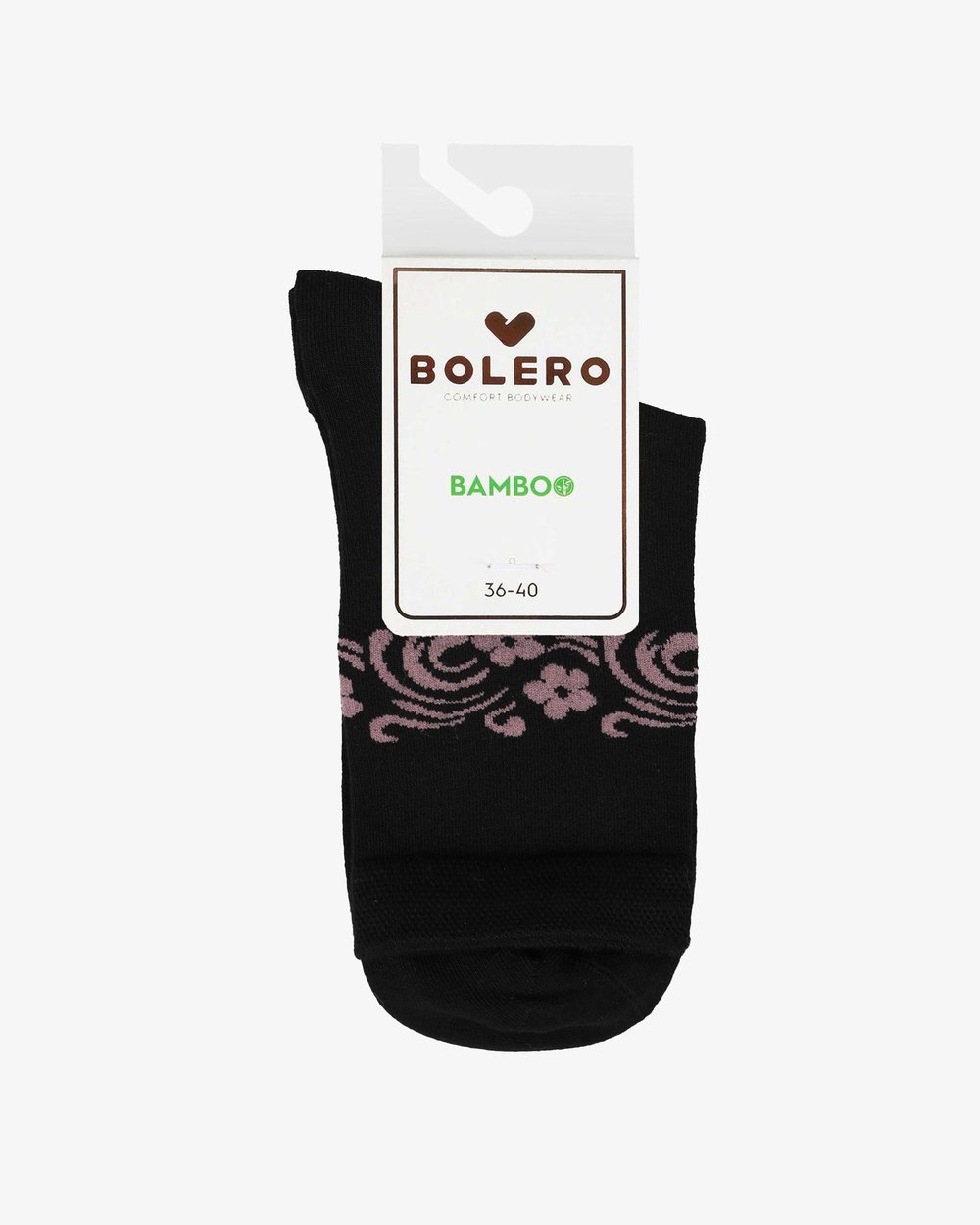 Kadın Premium Dikişsiz Bambu Çorap Konç Çiçekli Siyah
