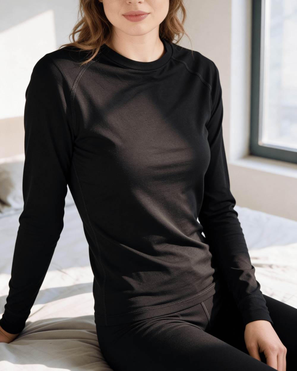 Kadın Termal Merino Yün İçlik Siyah Üst