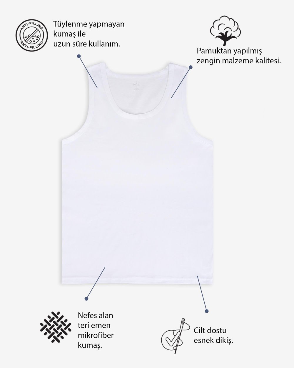 Erkek Penye Atlet Beyaz