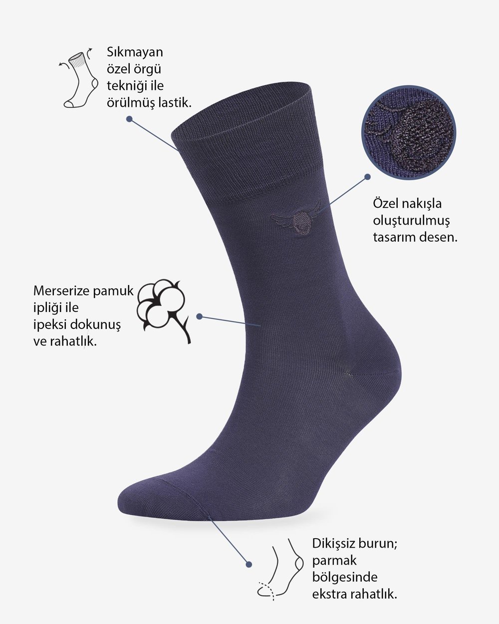 Lacivert Renkli Düz Merserize Çorap