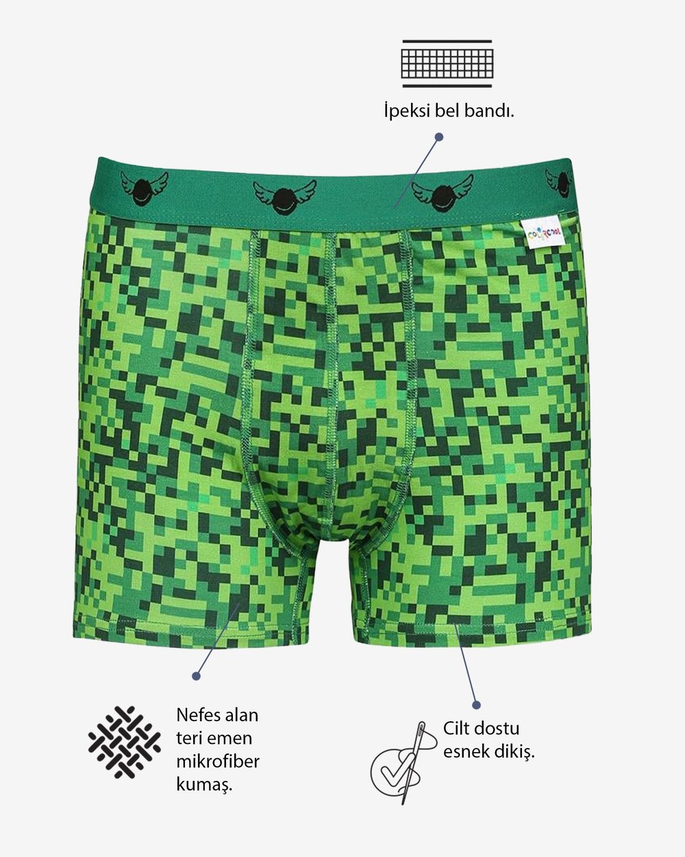 Minecraft Green Retro Desenli Boxer ve Çorap