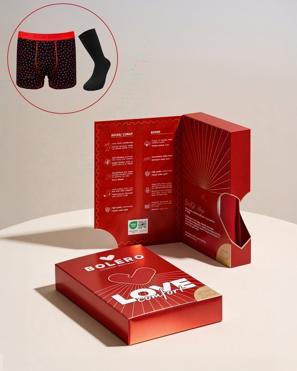 Sevgililer Günü Özel Kutulu Erkek Boxer & Çorap Seti