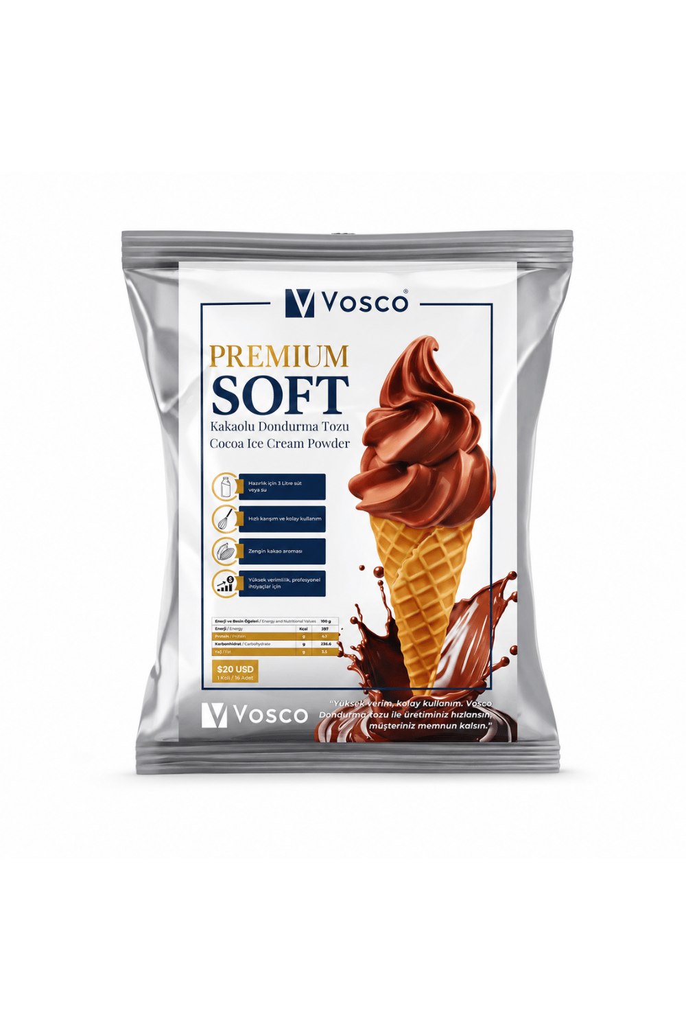 Premium Soft Kakaolu Dondurma Tozu - Soft Dondurma Karışımı 750 g