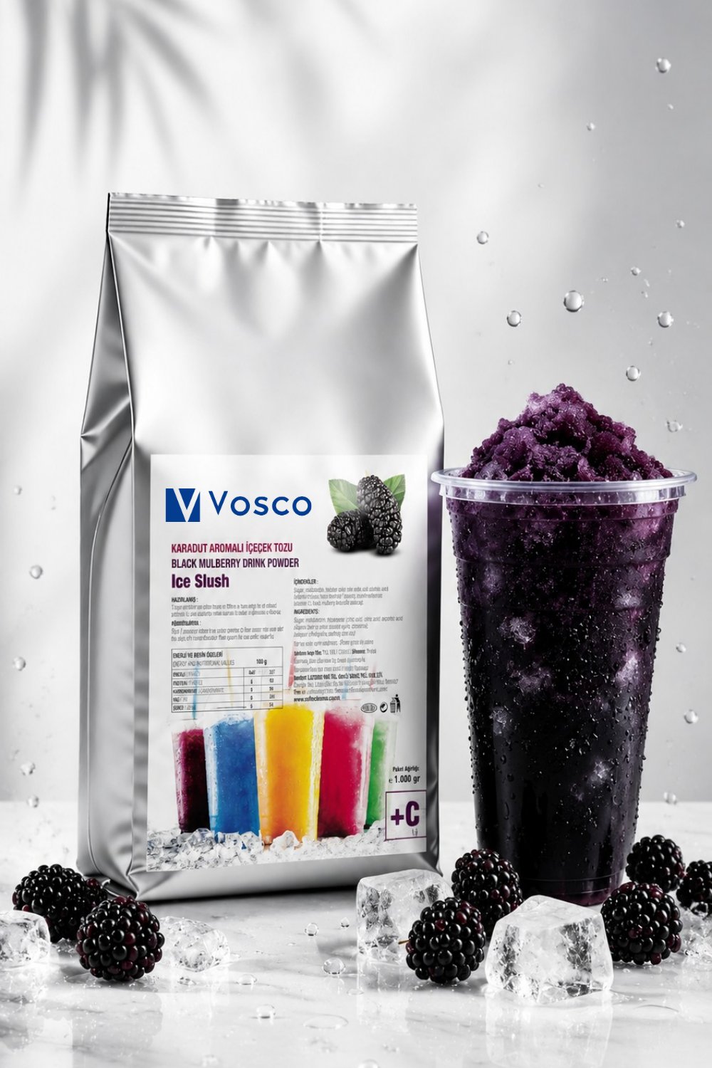 Vosco Karadut Aromalı Buzlaş (Ice Slush) Tozu 1 Kg (+C Vitaminli) - Profesyonel Frozen İçecek Karışımı