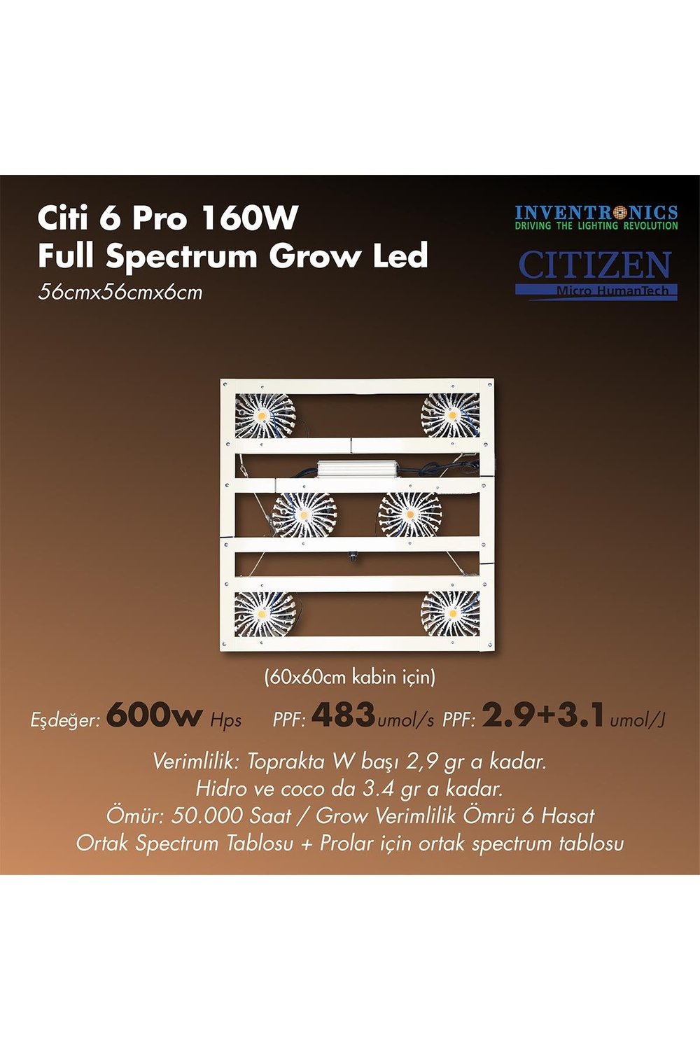 CİTİ 6 PRO 160W Full Spectrum Grow Led Lamba