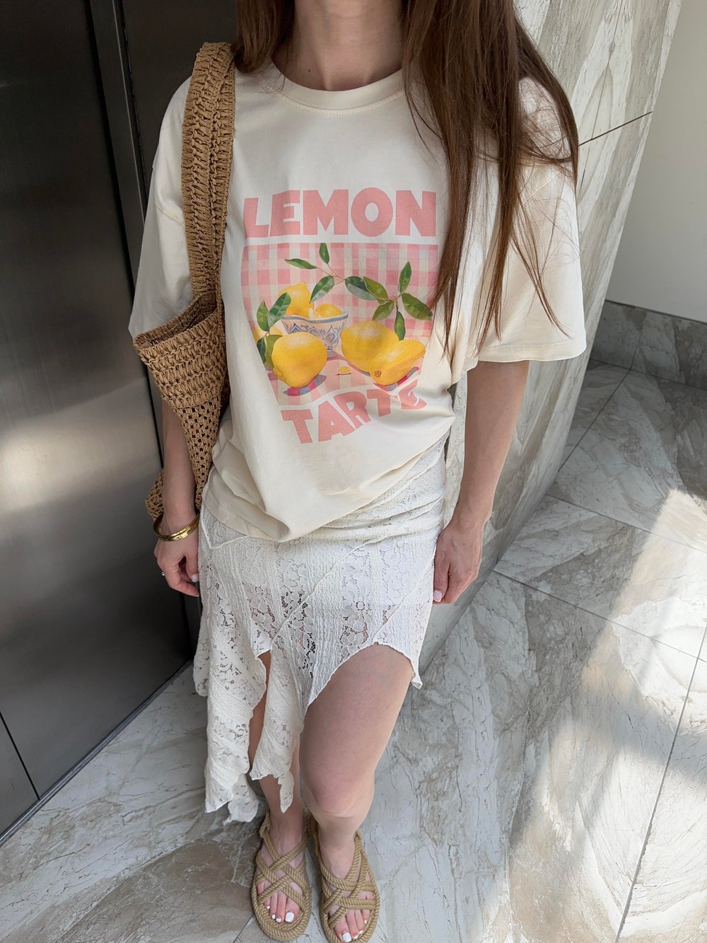 LEMON BASKILI EKRU T-SHİRT