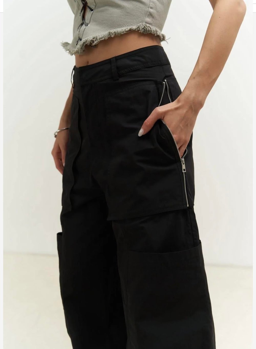 MARKA MODEL SİYAH TENCEL  KARGO PANTOLON