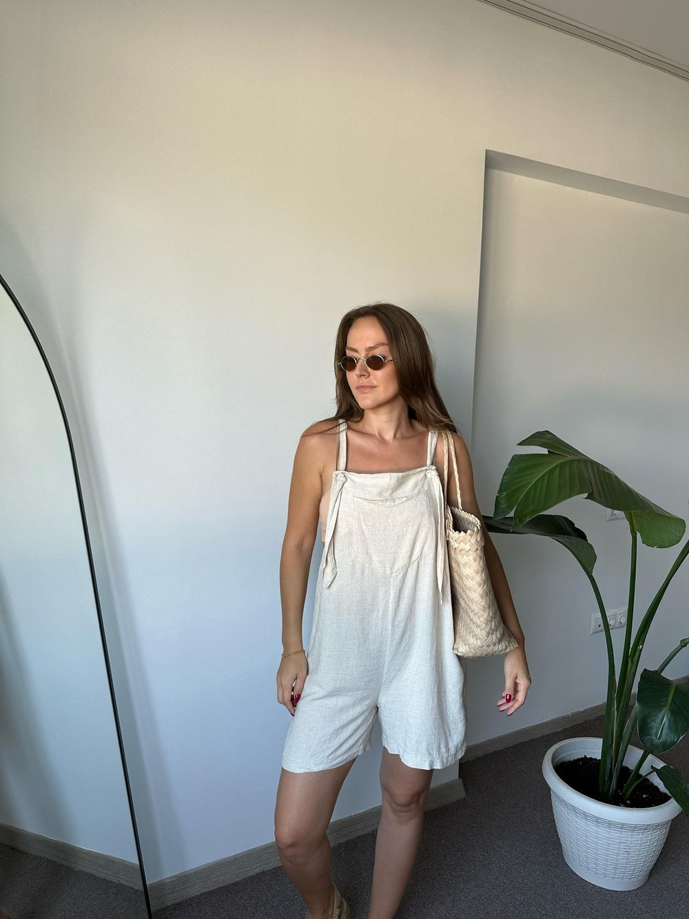 ÖNÜ CEPLİ KETEN ŞORT TULUM