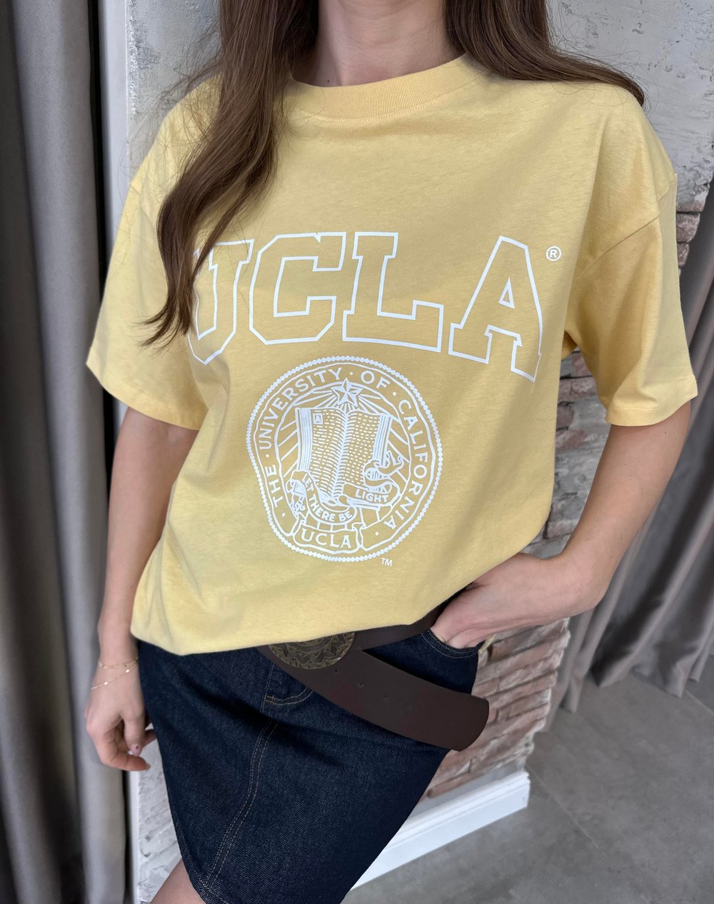 Sarı Ucla Baskılı Basic T-shirt