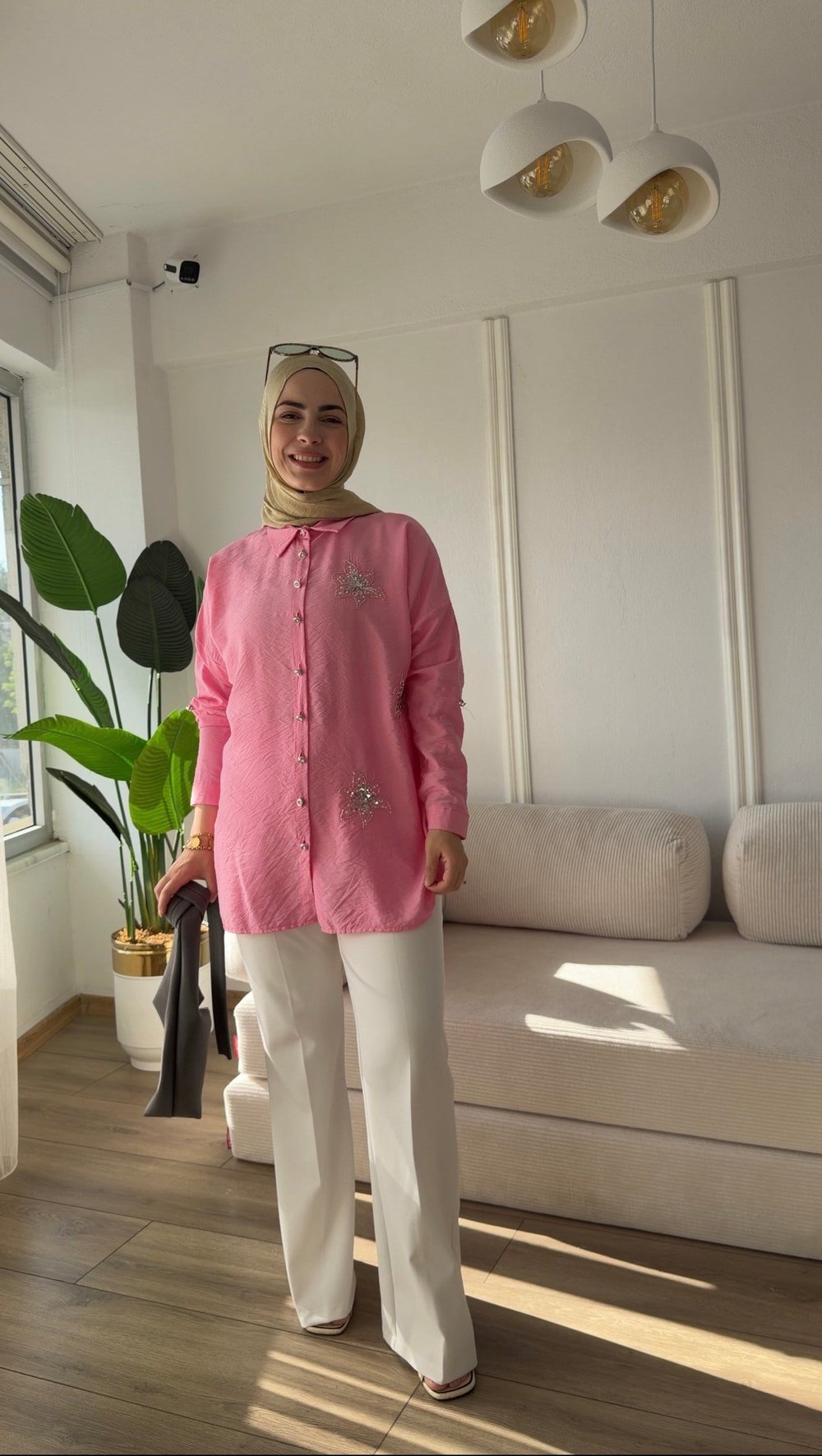 PEMBE  DAHLİA ZARİF GÖMLEK 