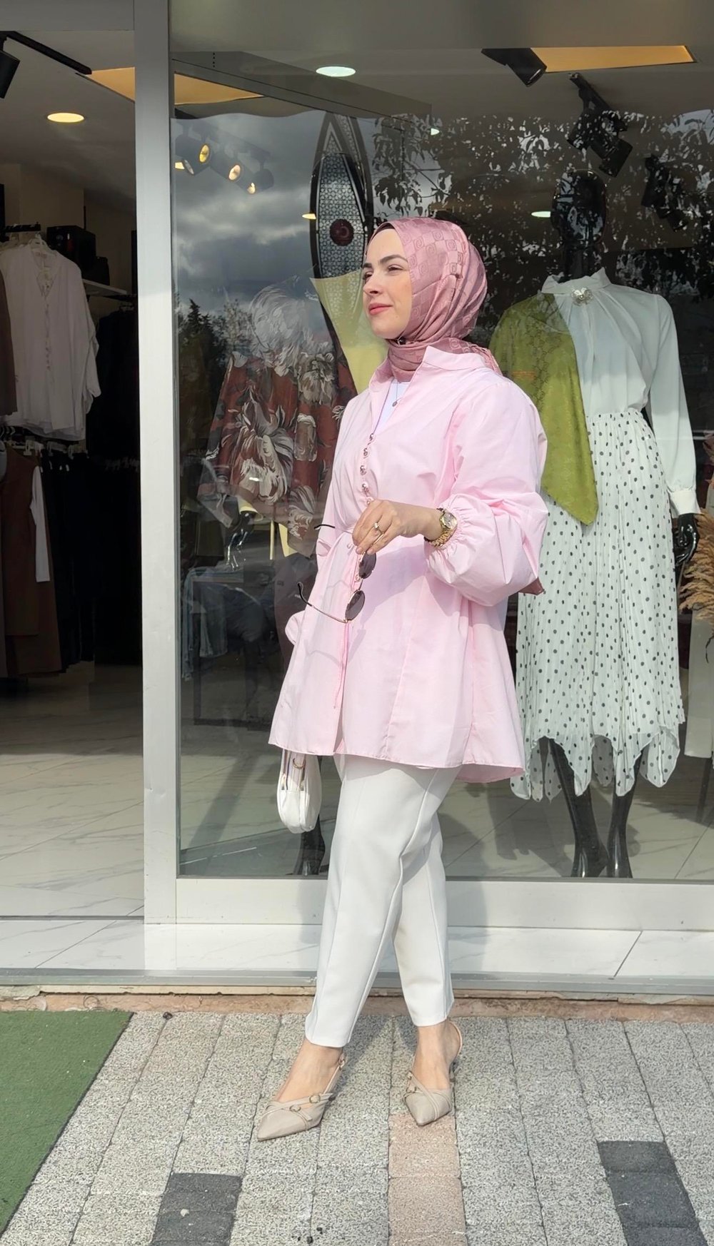 PEMBE  RENK POPLİN KUMAŞ PRENSES MODEL GÖMLEK 